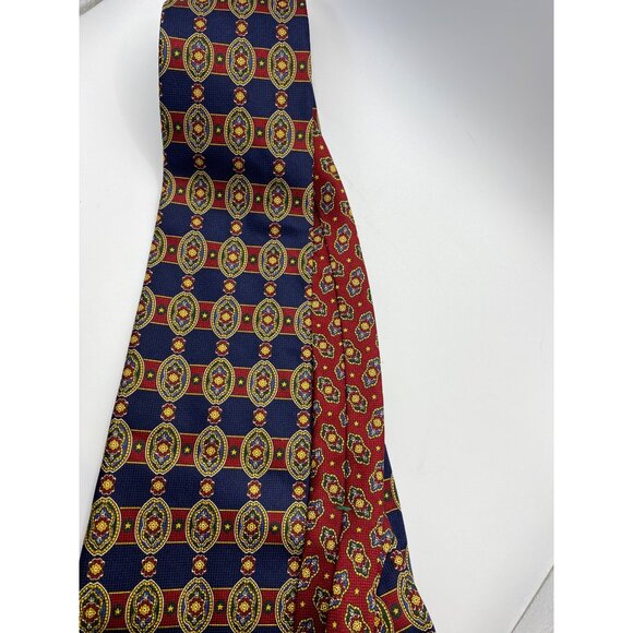 Tommy Hilfiger Reversible Silk Tie With Floral Medallion Print Navy & Red - Picture 1 of 7